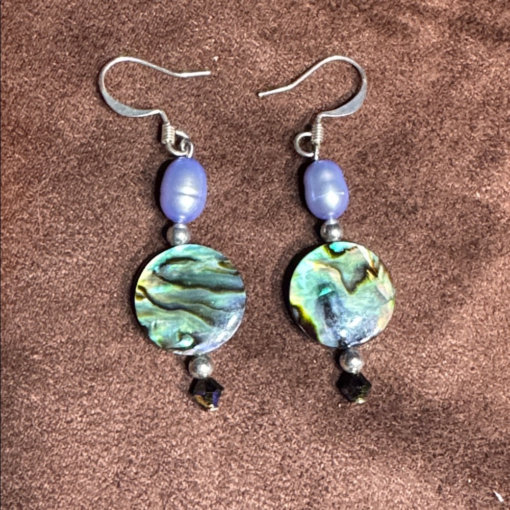 Abalone & pearl dangle s hook earrings 🐈‍⬛
